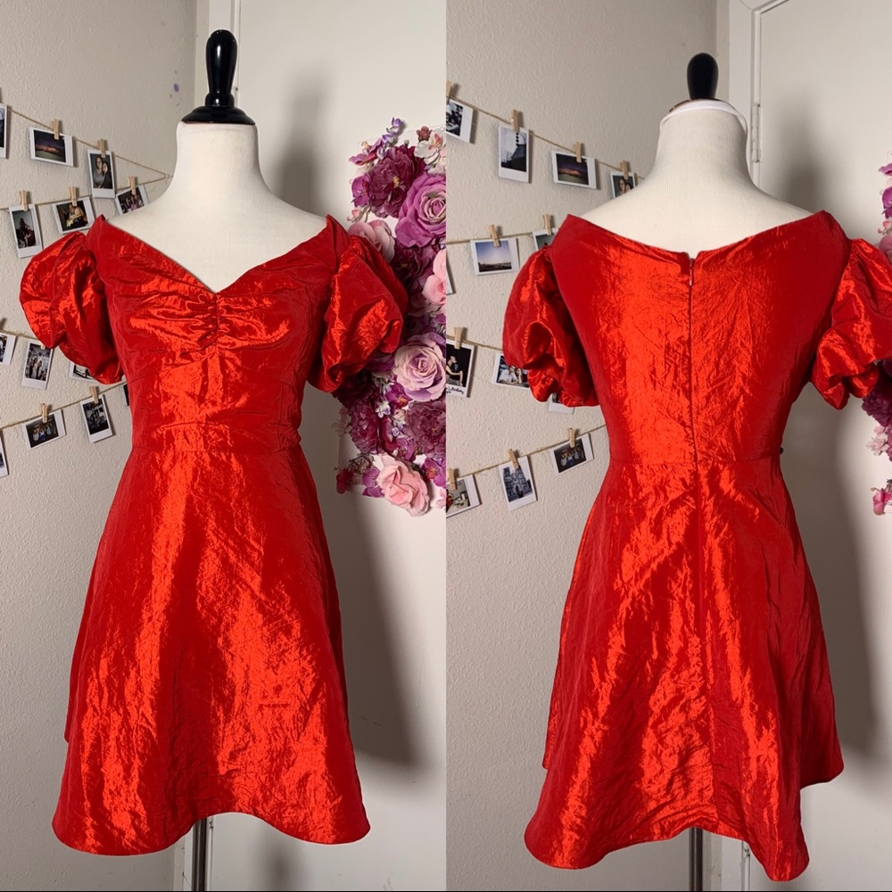 Topshop red jacquard off the shoulder dress